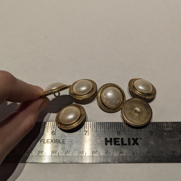 BUTTONS Round Domed White Pearl with Decorative Gold Border 1" (6) - Picture 2 of 3